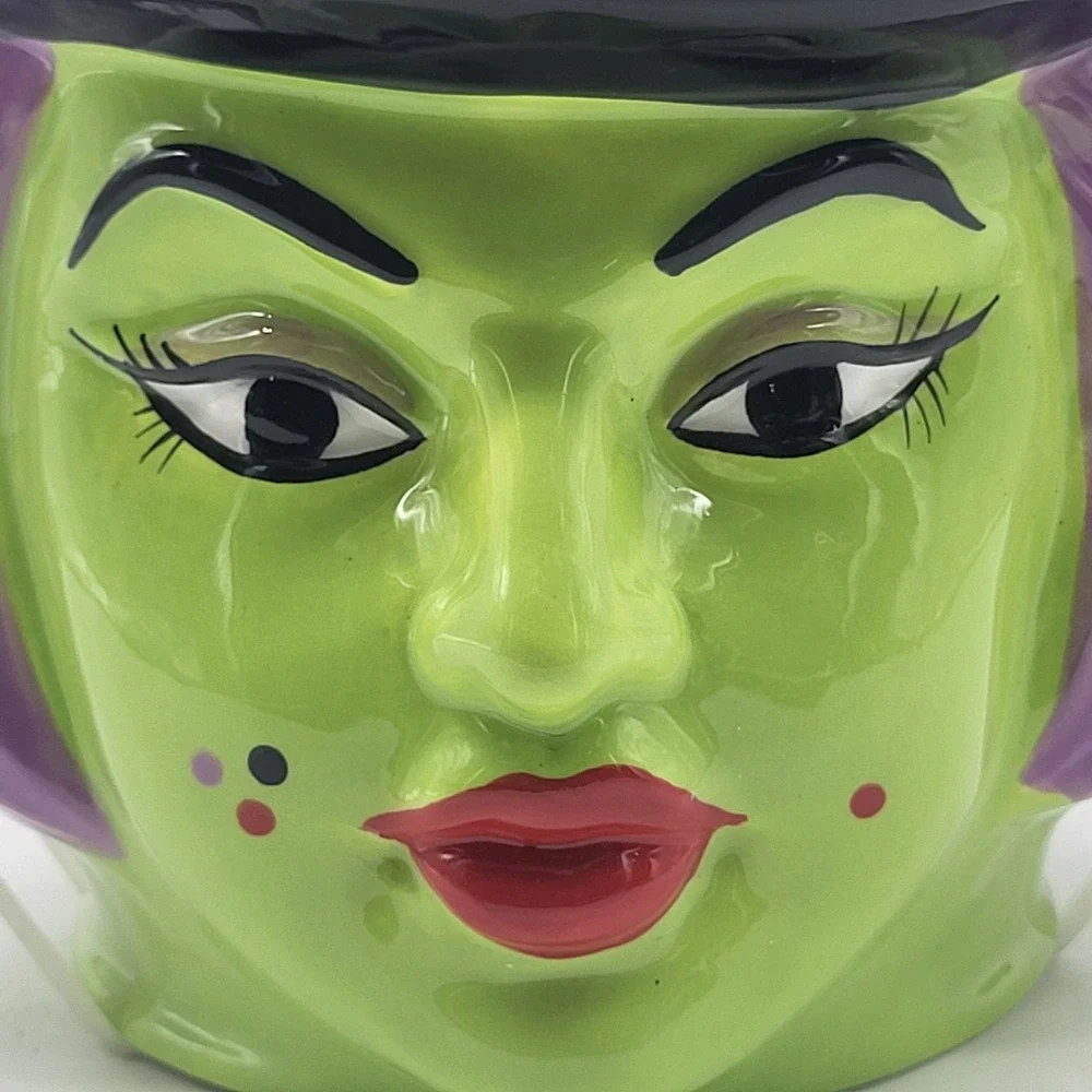 Halloween Witch Cookie Jar Green Face Purple Hair Black Hat 2026 NEW 9.5